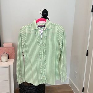 Vineyard Vines NWT Striped Ruffle Shirt Asparagus